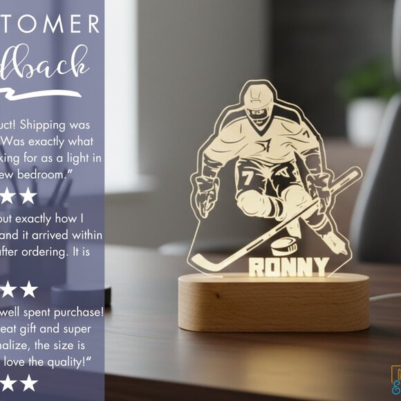 Hockey Night Light – Personalized LED Sports Room Lamp - Picture 7 of 8